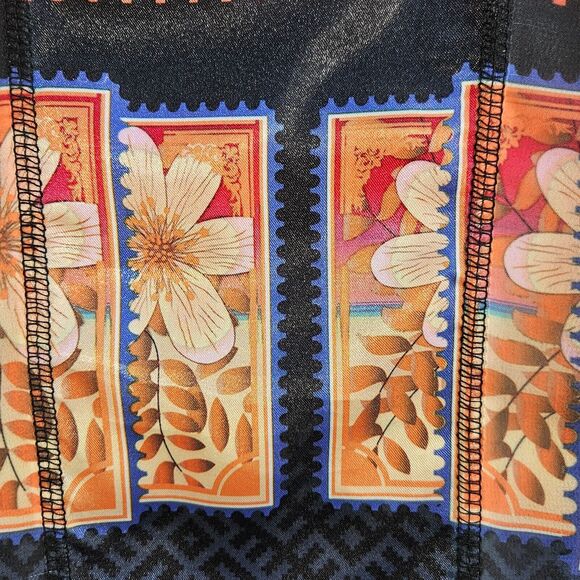 One World Blouse Womens Medium Black Yellow Dolman Short Cap Sleeve Boho Stretch - Picture 7 of 15